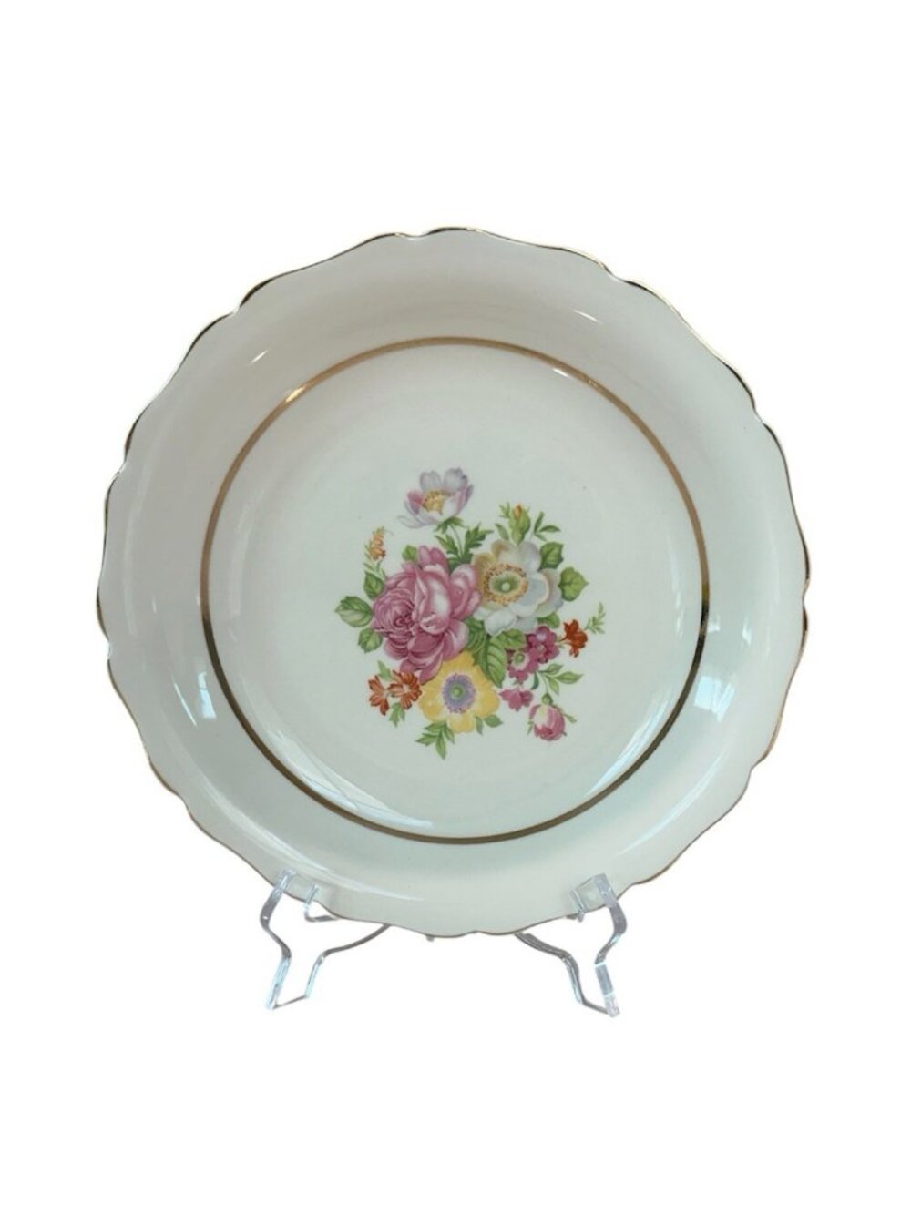 Vintage Canonsburg Pottery Keystone Floral Rose Scalloped Plate Made in USA 8”